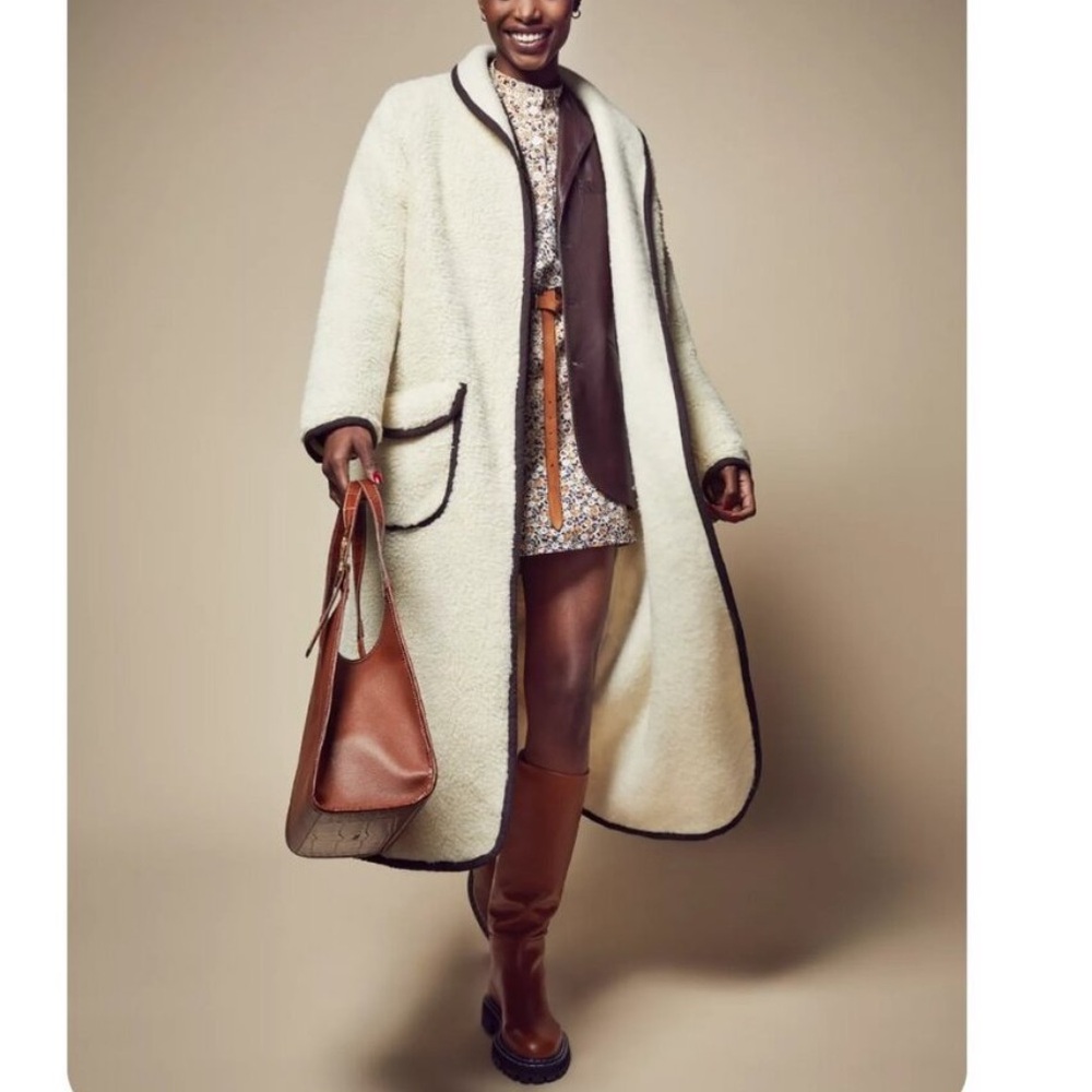 Free People Irresistable Teddy Faux Sherpa Fleece Cardi Maxi Duster Coat Jacket - Picture 10 of 16